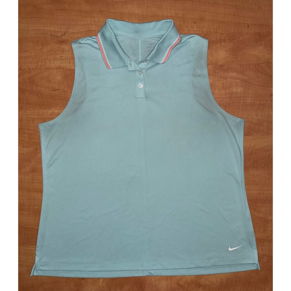 Nike Tops - Nike Dri-FIT Sleeveless Golf Polo Shirt Aqua Blue Orange Trim Womens XL